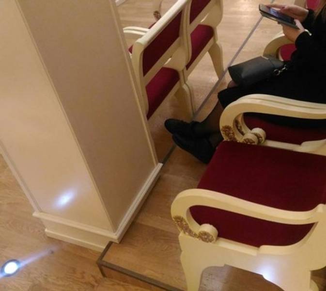 “My wife was offered free tickets to the philharmonic. We like art, so we went there. Here is my seat...”