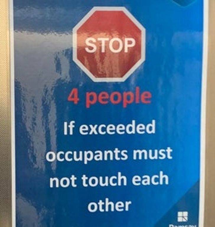 “This confusing lift sign at a local hospital.”