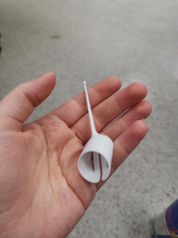 Any ideas as to what this item is? Made of plastic. Roughly 8cm in length. Was found at work (veterinary practice) in a cupboard. No one has been able to figure it out for a few weeks. Someone has suggested that it might be made to fit on the tip of a finger, so could be related to its use?

It’s an applicator from a veterinarian’s office. Most likely for an anal application.