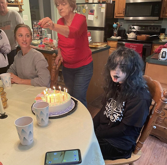 wtf pics - goth girl with birthday cake