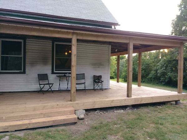 I recently bought a small farm house that needs a lot of work. This deck was the first big construction project, built with the help of my brothers, and I’m really proud of it. It’s amazing what one week of hard work can accomplish!