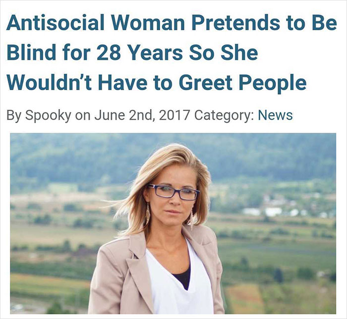 woman pretends to be blind for 28 years - Antisocial Woman Pretends to Be Blind for 28 Years So She Wouldn't Have to Greet People By Spooky on June 2nd, 2017 Category News