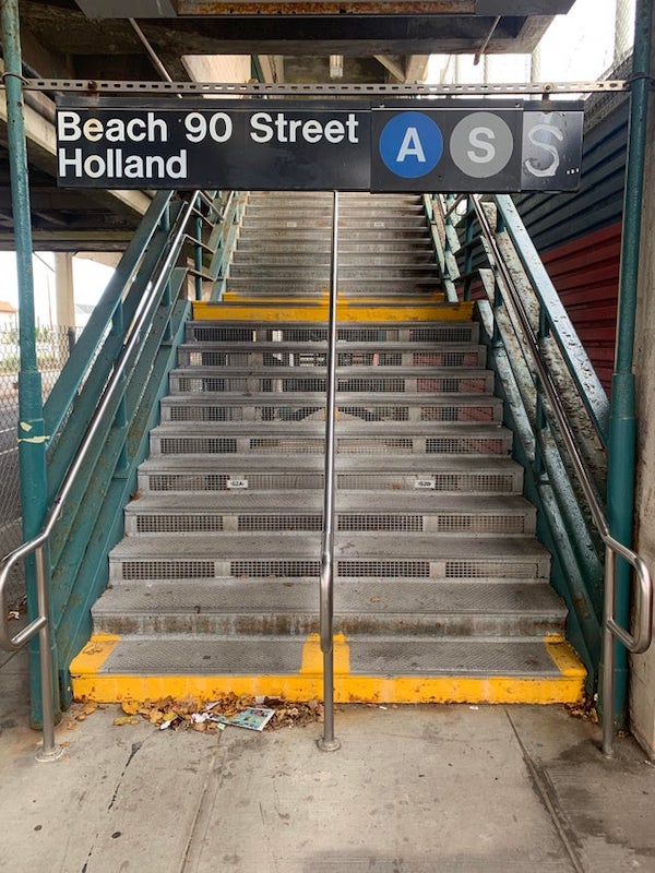 funny vandalism - stairs - Beach 90 Street Holland Ass .