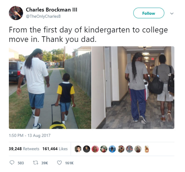 wholesome pics and memes - first day of kindergarten to first day - Charles Brockman Iii B From the first day of kindergarten to college move in. Thank you dad. 39,248 161,464 503