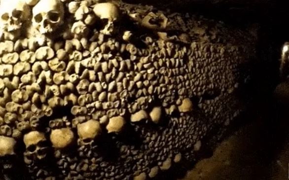 “The Catacombs of Paris contain the remains of more than 6 million people, and feature walls made of bones.”