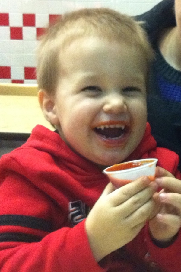 My son has real vampire teeth and his favorite food is ketchup.