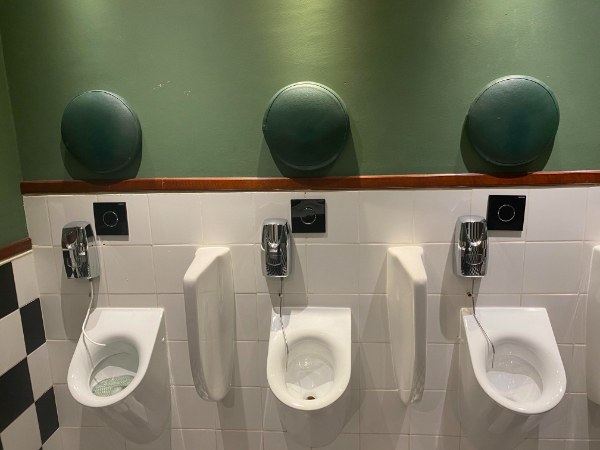 “This pub has cushions above the urinals that drunk guests can rest their heads against while they pee.”