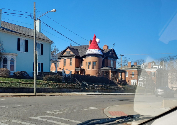 “This decorative cover for a pointy roof.”