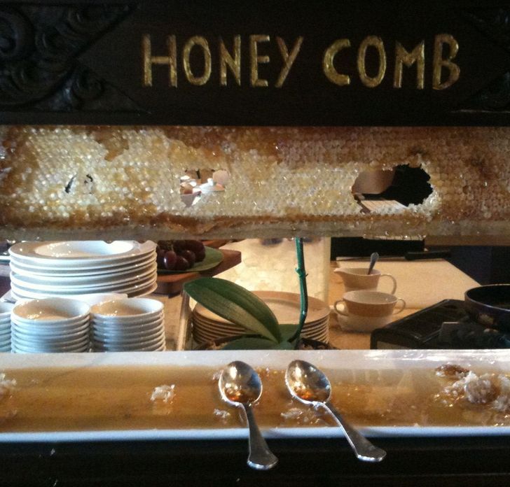 “Stayed at a hotel in Thailand, this is how they served honey for breakfast.”