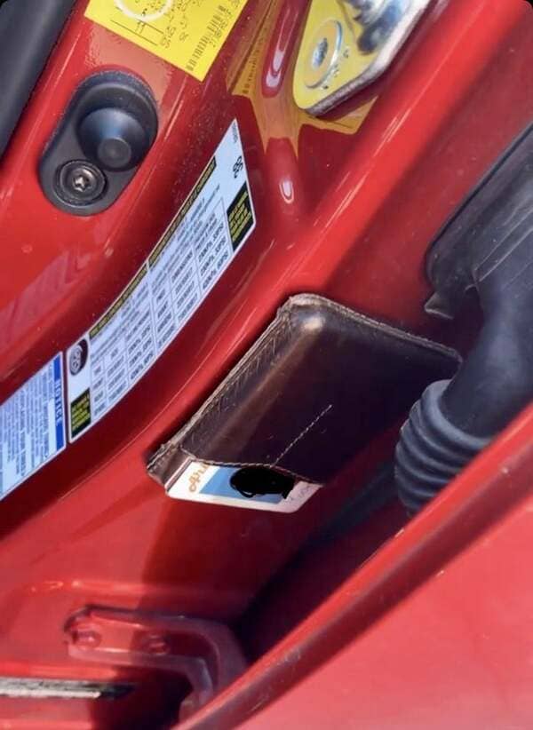 Friend lost his wallet earlier this week – found it today magnetized to his car.