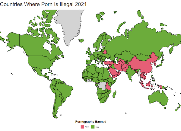 infographics - charts and graphs - dangerous countries world map 2021 - Countries Where Porn Is Illegal 2021 Pornography Banned Yes No
