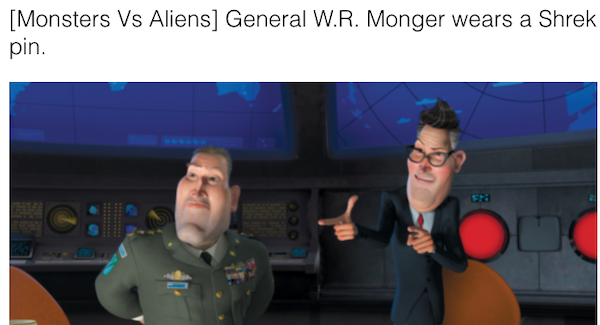 movie details - monsters vs aliens president - Monsters Vs Aliens General W.R. Monger wears a Shrek pin. sta