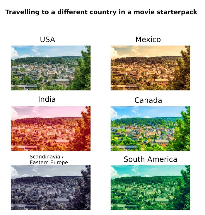starter pack memes  - r 2middleeast4you - Travelling to a different country in a movie starterpack Usa Mexico En India Canada Scandinavia Eastern Europe South America