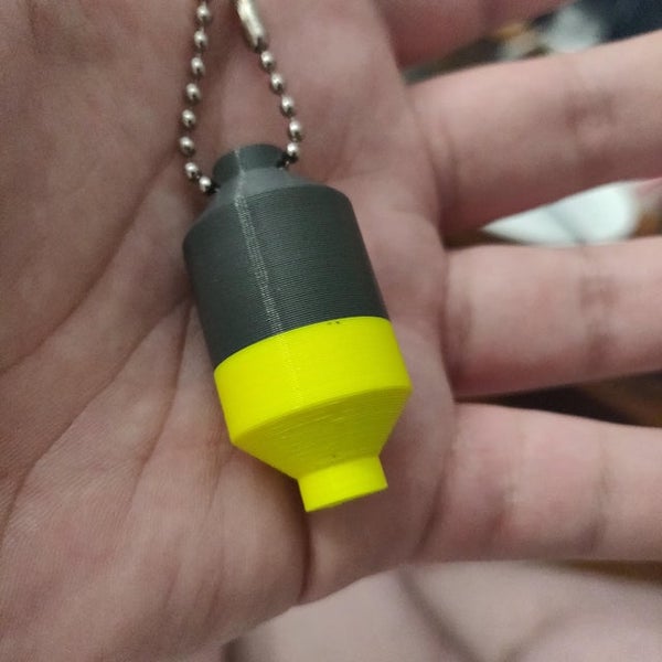 Two tone 3D printed object on a necklace from a youth military program in the US

A: Most kids who go through Starbase get one of these. The purpose is to demonstrate CAD and 3d printing, not to provide any practical result. Students are instructed to follow along with instructions to model a “space capsule” (the program is designed for elementary, so the simplicity is somewhat warranted), so every student produces an identical model. Then the instructors hand out a 3d printed version to every student.