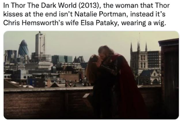 movie easter eggs - southwark cathedral - In Thor The Dark World 2013, the woman that Thor kisses at the end isn't Natalie Portman, instead it's Chris Hemsworths wife Elsa Pataky, wearing a wig.