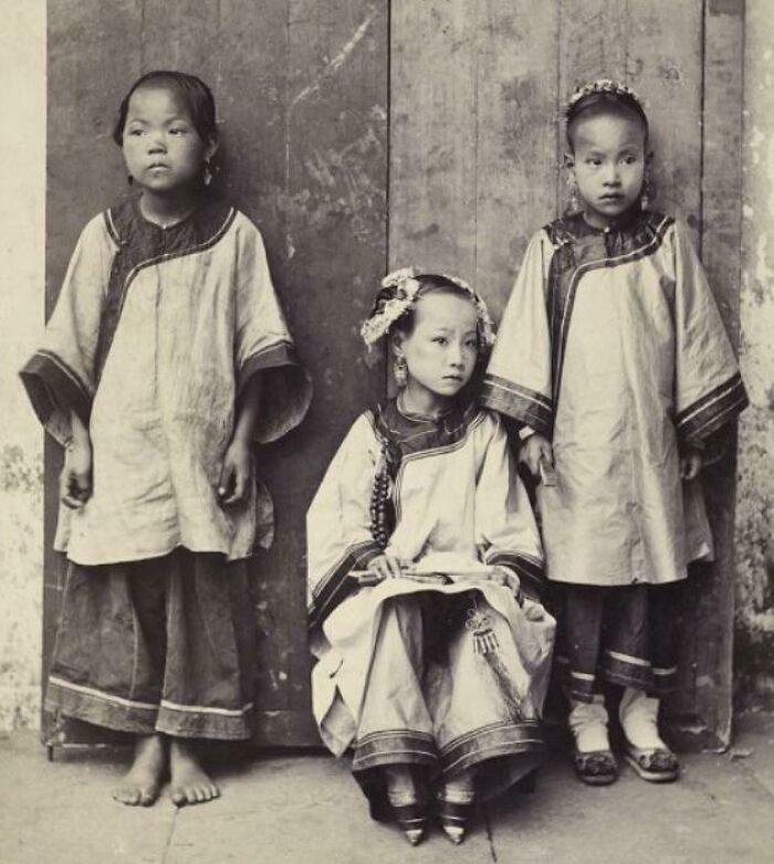 Historical Photos  - The Fate And Feet Of Three Chinese Girls - A Bare Footed Slave, A Girl With Bound Feet, And A Christian With Unbound Feet - Ca. Early 1900s