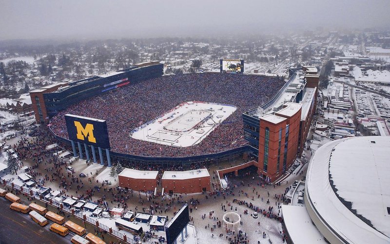 The largest crowd ever recorded at a hockey game (105,491 people): The NHL Winter Classic, Jan 1, 2014, Michigan Stadium, Ann Arbor, MI