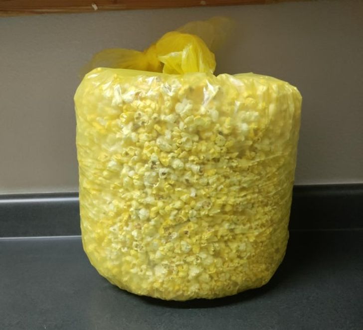 “I asked the movie theater if I could have the leftover popcorn and they gave me this massive bag filled with popcorn.”