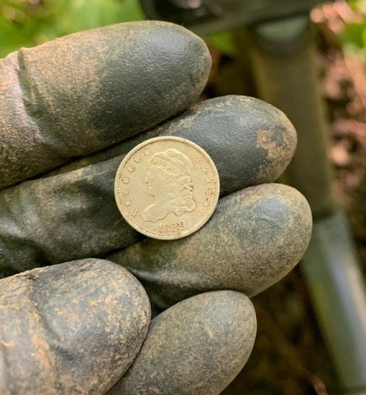 “I found this 1829 silver half-dime in the woods.”