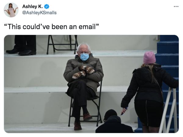 2021 year in review  - bernie sanders mittens outline - . Ashley K. "This could've been an email