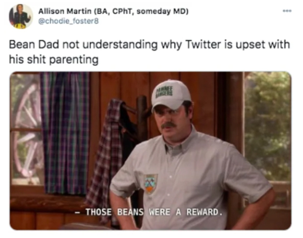 2021 year in review  - senior citizen - Allison Martin Ba, Cpht, someday Md 8 Bean Dad not understanding why Twitter is upset with his shit parenting Those Beans Were A Reward.