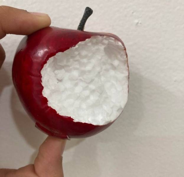 “Had a party and someone took a bite out of a fake apple.”