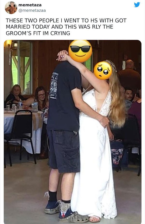 trashy wedding - shoulder - memetaza These Two People I Went To Hs With Got Married Today And This Was Rly The Groom'S Fit Im Crying