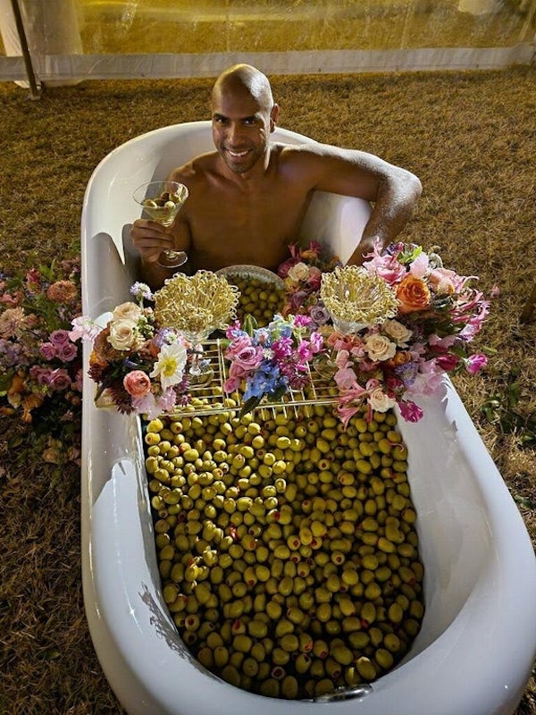 trashy wedding - bathtub full of olives