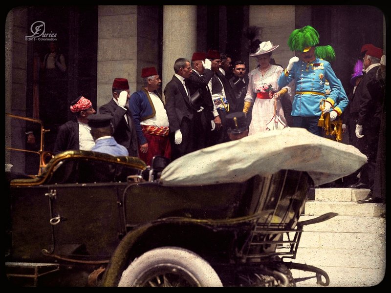 Archduke Franz Ferdinand and his wife minutes before assassination that would lead to WW1, 1914