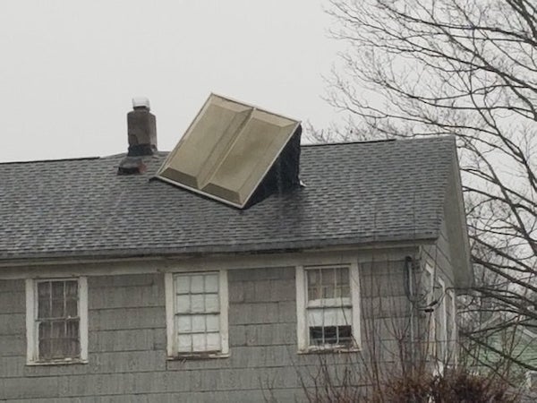 What is this dumpster looking thing on this roof? It’s been there for a while so I don’t think it is a dumpster.

A: It is an old solar system for heating either air or water (not for generating electric power). In the 1980s, there were lots of tax credits for adding solar things, and one way to get a fat credit for not much effort was a solar air or water heater, such as this. They sucked, for the most part, and usually didn’t last long, but the credits returned more than the cost of the crappy system. I’ve seen a few in my neighborhood, but they’ve mostly been removed.