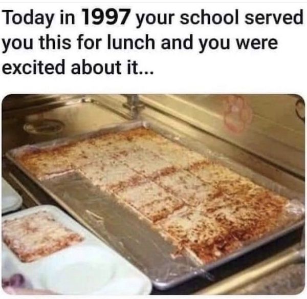 90s school meme - Today in 1997 your school served you this for lunch and you were excited about it...