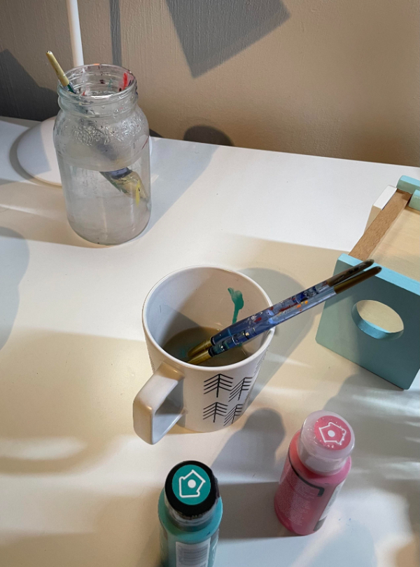 Be careful when you’re both painting AND drinking coffee.