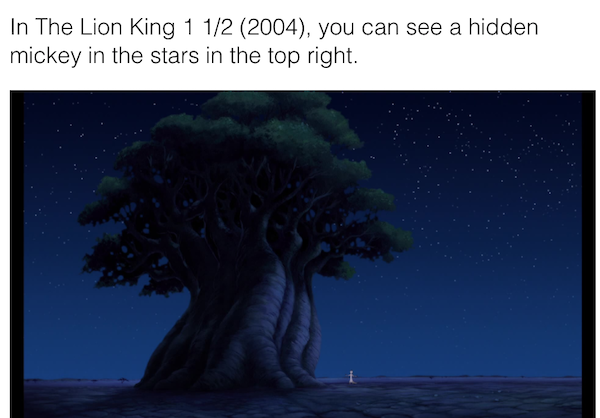 movie details - easter eggs - sky - In The Lion King 1 12 2004, you can see a hidden mickey in the stars in the top right.