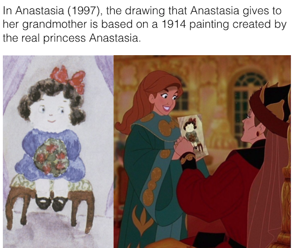 movie details - easter eggs - anastasia drawing - In Anastasia 1997, the drawing that Anastasia gives to her grandmother is based on a 1914 painting created by the real princess Anastasia. moon