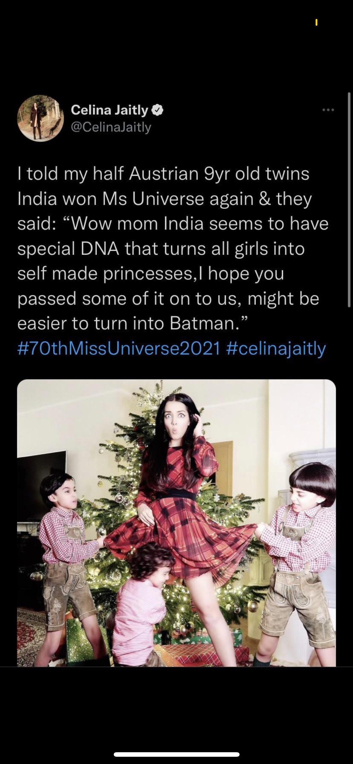 people lying online for cloout - flower - Celina Jaitly I told my half Austrian Syr old twins India won Ms Universe again & they said Wow mom India seems to have special Dna that turns all girls into self made princesses, I hope you passed some of it on t