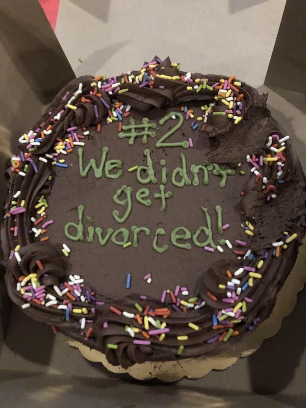 Wife’s interesting choice of words for our anniversary cake!