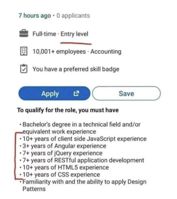 Bachelor's degree - 7 hours ago. O applicants Fulltime . Entry level He 10,001 employees. Accounting You have a preferred skill badge Apply Save To qualify for the role, you must have Bachelor's degree in a technical field andor Lequivalent work experienc