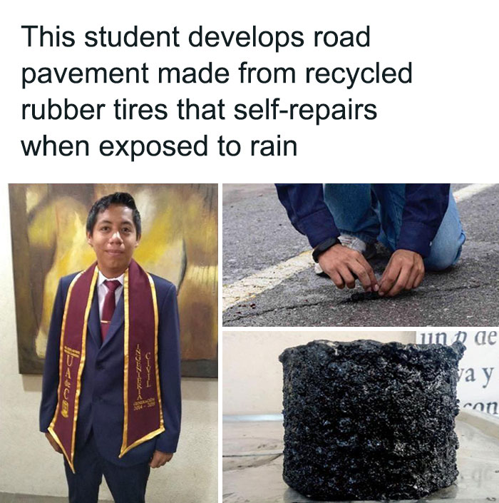 clever designs - teen pregnancy prevention - This student develops road pavement made from recycled rubber tires that selfrepairs when exposed to rain lun de 154 7007 ya y non