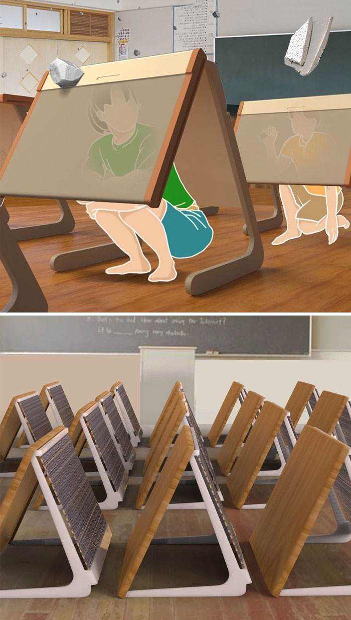 This School Desk Turns Into A Safety Shelter During Disasters Like Earthquakes And More!