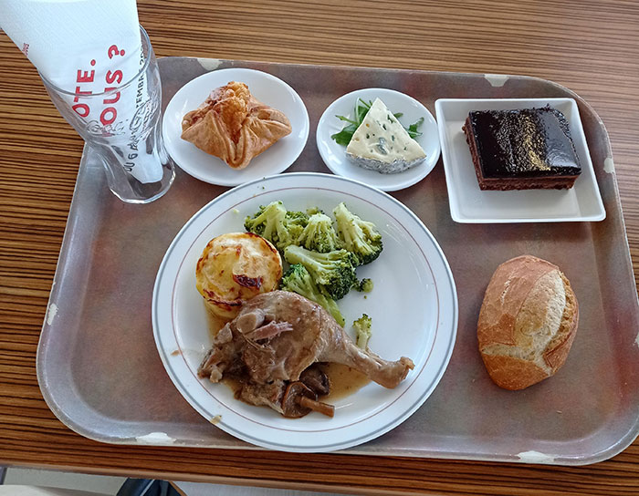 College cafeteria meal in France (Public University, €3.30)