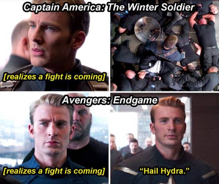 cargill foods - Captain America The Winter Soldier Re realizes a fight is coming Man Avengers Endgame realizes a fight is coming "Hail Hydra."