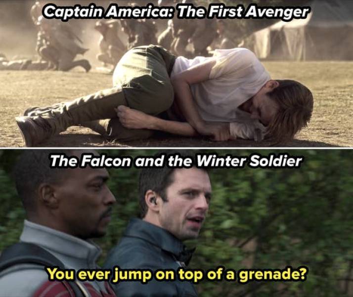 photo caption - Captain America The First Avenger The Falcon and the Winter Soldier You ever jump on top of a grenade?