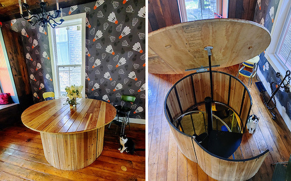 My dining room table houses a secret spiral staircase