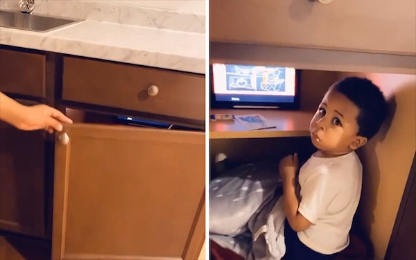 Mom finds her little boy’s secret man cave complete with an ipad, snacks and a blanket.