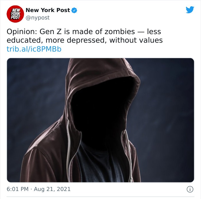 bizarre headlines - website - New New York Post York Post Opinion Gen Z is made of zombies less educated, more depressed, without values trib.alic8PMBb 0