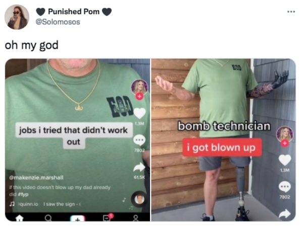 best tweets 2021 -t shirt - Punished Pom oh my god 1.3M bomb technician jobs i tried that didn't work out 7802 i got blown up 13M 615 makenzie.marshall If this video doesn't blow up my dad already did Styp quinn.io I saw the sign 7802