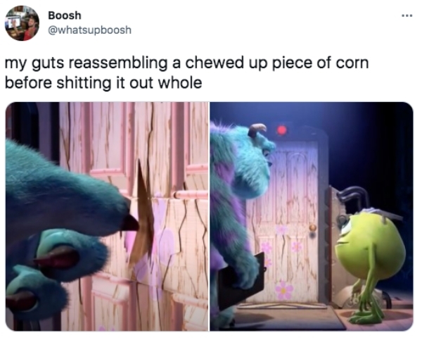 best tweets 2021 -fauna - . Boosh my guts reassembling a chewed up piece of corn before shitting it out whole