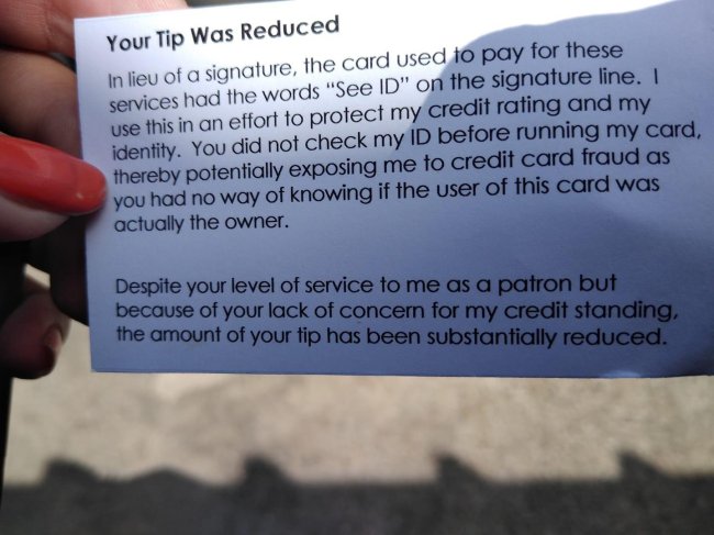 This person who actually took the time to type up this condescending card, keep it in their wallet, and then hand it to their server.