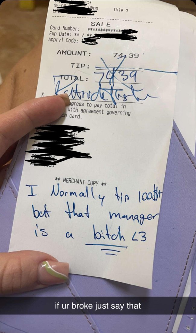This person who didn’t like the manager, so they took it out on their server (???).
