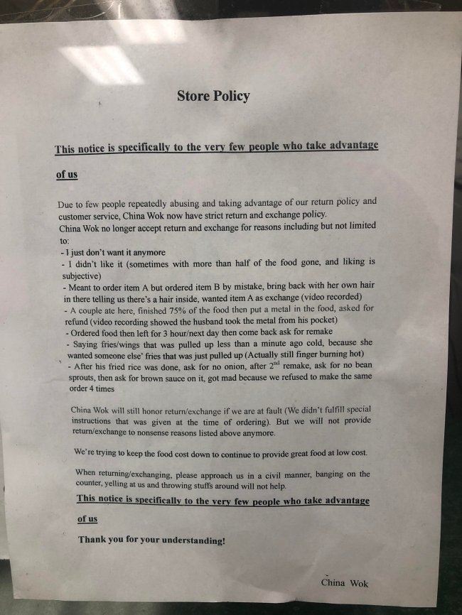 These people who thought a return policy was an invitation to complain their way to a free meal.